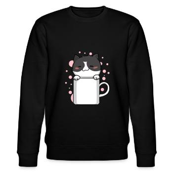 Katze Miezekatze Kaffe Kawaii Niedlich - Stanley/Stella Unisex Bio-Sweatshirt CHANGER  - Schwarz - Vorne - Nik (191cm) & Marisol (170cm)