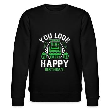 You look younger than ever Happy birthday T-Shirt - Stanley/Stella Unisex Bio-Sweatshirt CHANGER  - Schwarz - Vorne - Nik (191cm) & Marisol (170cm)