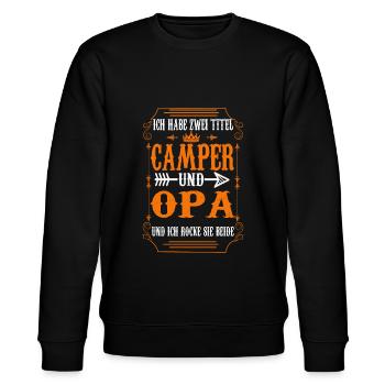 Camping Opa Campen Geschenk - Stanley/Stella Unisex Bio-Sweatshirt CHANGER  - Schwarz - Vorne - Nik (191cm) & Marisol (170cm)