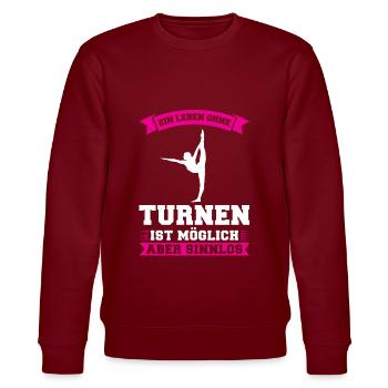 Turnen Mädchen Turnerin Geschenk - Stanley/Stella Unisex Bio-Sweatshirt CHANGER  - Burgunderrot - Vorne - Nik (191cm) & Marisol (170cm)