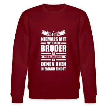 Bruder Geschwister Brüder Geschenk - Stanley/Stella Unisex Bio-Sweatshirt CHANGER  - Burgunderrot - Vorne - Nik (191cm) & Marisol (170cm)