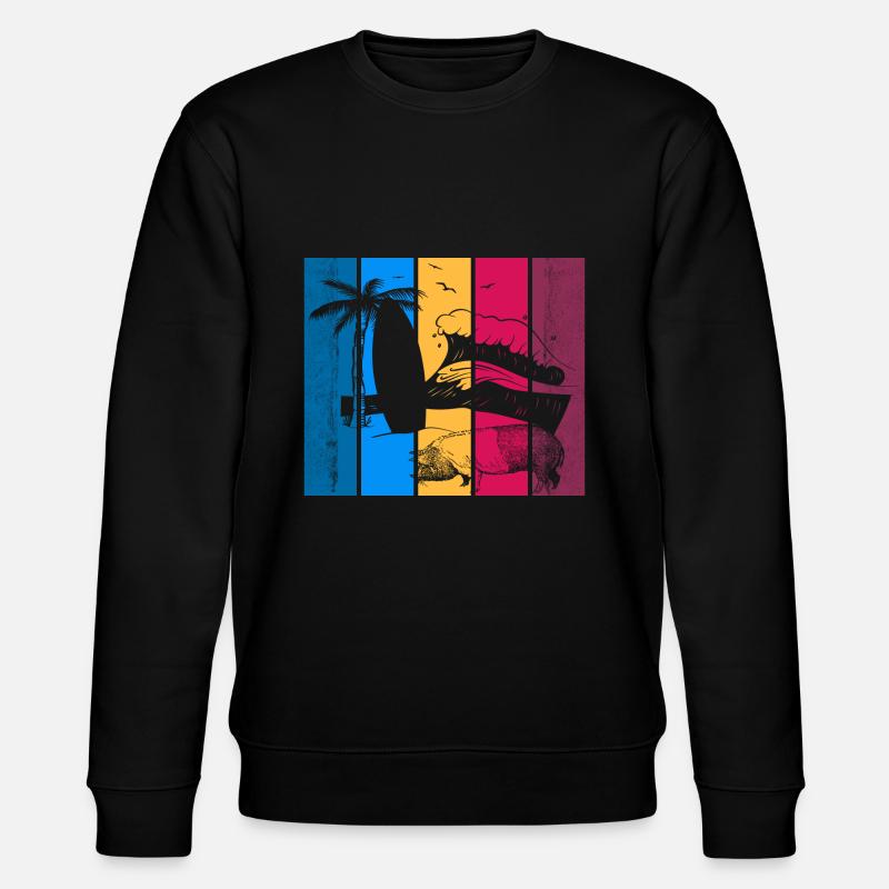Pig Surfboard Surfboard Surfer Beach - Stanley/Stella CHANGER Unisex Organic Sweatshirt - black