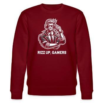 Rizzler Culture Gaming Life Rizzler Quotes - Stanley/Stella Unisex Bio-Sweatshirt CHANGER  - Burgunderrot - Vorne - Nik (191cm) & Marisol (170cm)