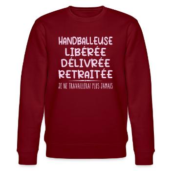 Handballeuse célèbre sa retraite avec humour cadea - Sweat bio CHANGER Stanley/Stella Unisexe - bordeaux - Devant - Nik (191cm) & Marisol (170cm)