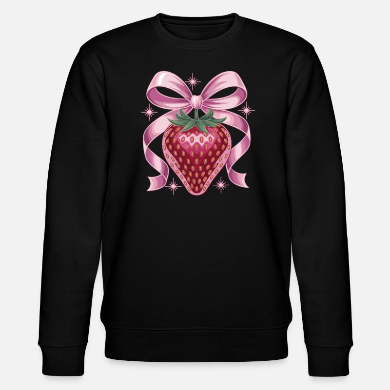 Erdbeer Mit Rosa Schleife - Stanley/Stella Unisex Bio-Sweatshirt CHANGER  - Schwarz