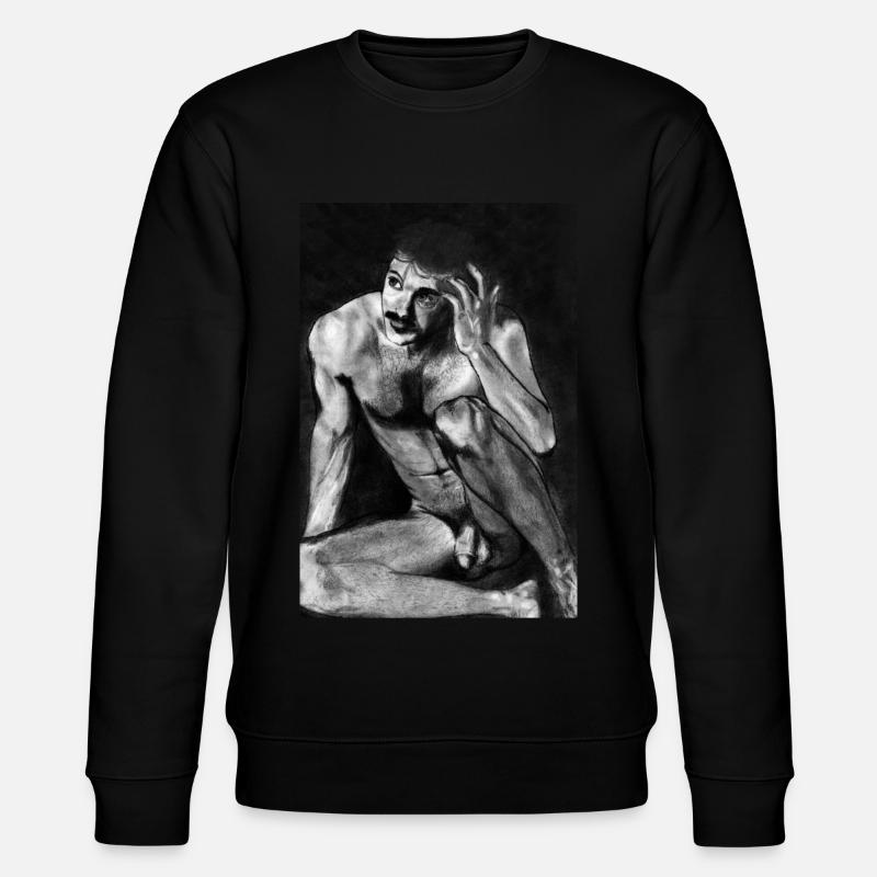 Nackter Mann mit Schnurrbart - Stanley/Stella Unisex Bio-Sweatshirt CHANGER  - Schwarz
