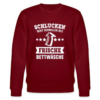Schlucken Sprüche Sexy Versaute Sprüche - Stanley/Stella Unisex Bio-Sweatshirt CHANGER  - Burgunderrot - Vorne - Nik (191cm) & Marisol (170cm)