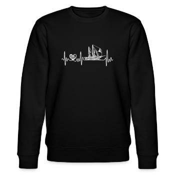 Herzschlag Segeln mit Segelboot Segler Geschenk - Stanley/Stella Unisex Bio-Sweatshirt CHANGER  - Schwarz - Vorne - Nik (191cm) & Marisol (170cm)