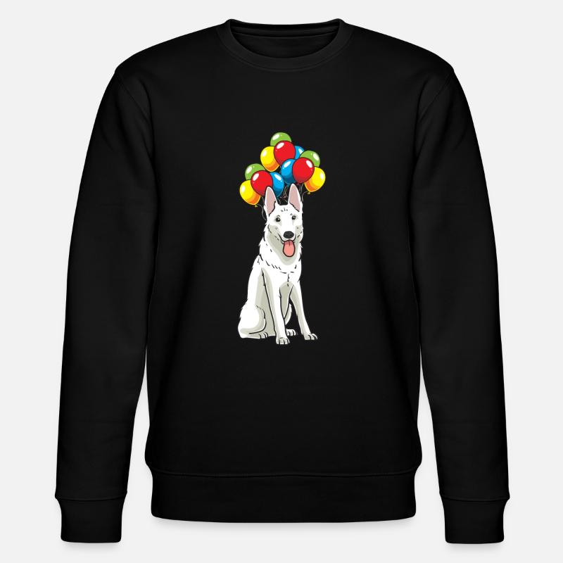 Weißer Schweizer Schäferhund mit Ballons - Stanley/Stella Unisex Bio-Sweatshirt CHANGER  - Schwarz