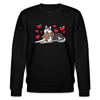 Siberian Husky chien avec animal en peluche - Sweat bio CHANGER Stanley/Stella Unisexe - noir - Devant - Nik (191cm) & Marisol (170cm)