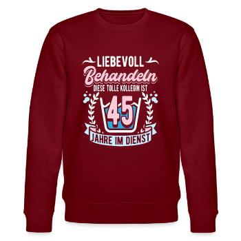 45 Jähriges Dienstjubiläum Firmenjubiläum - Stanley/Stella Unisex Bio-Sweatshirt CHANGER  - Burgunderrot - Vorne - Nik (191cm) & Marisol (170cm)
