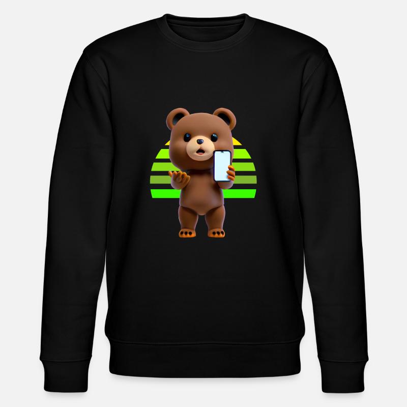 Bär mit Smartphone - Stanley/Stella Unisex Bio-Sweatshirt CHANGER  - Schwarz