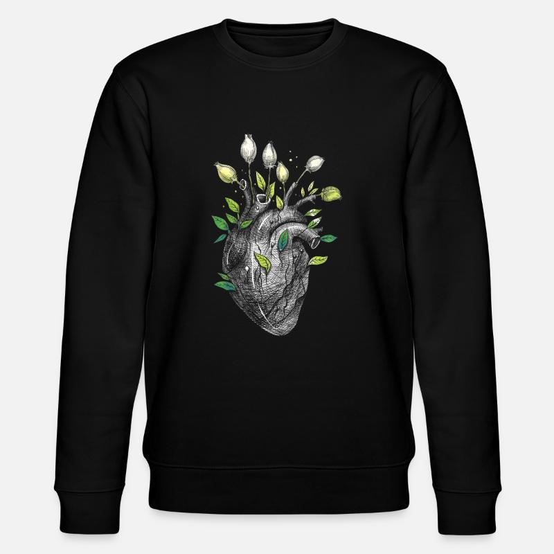 Anatomisches Herz und Blumen - Stanley/Stella Unisex Bio-Sweatshirt CHANGER  - Schwarz