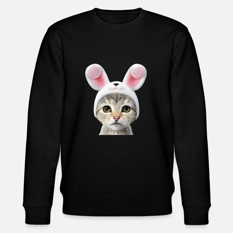 Katze mit Hasenohren - Stanley/Stella Unisex Bio-Sweatshirt CHANGER  - Schwarz