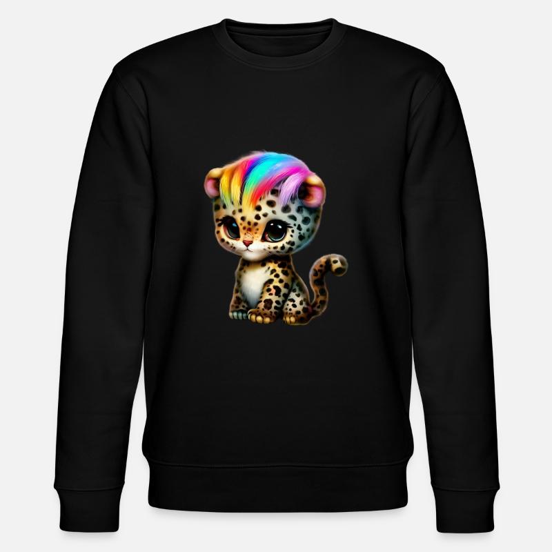 Leopard Baby mit Regenbogenmähne - Stanley/Stella Unisex Bio-Sweatshirt CHANGER  - Schwarz