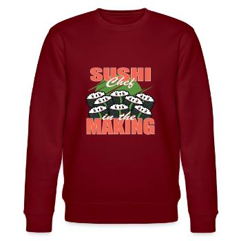 Sushi-Koch im Entstehen Reisflüsterer - Stanley/Stella Unisex Bio-Sweatshirt CHANGER  - Burgunderrot - Vorne - Nik (191cm) & Marisol (170cm)