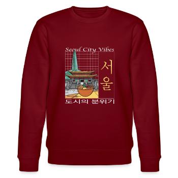 Seoul City Vibes Perfect Conversation Starter - Stanley/Stella CHANGER Unisex Organic Sweatshirt - burgundy - Front - Nik (191cm) & Marisol (170cm)