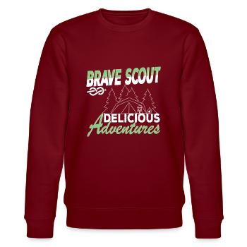 Brave Scout Delicious Adventures Pfadfinder-Vibes - Stanley/Stella Unisex Bio-Sweatshirt CHANGER  - Burgunderrot - Vorne - Nik (191cm) & Marisol (170cm)