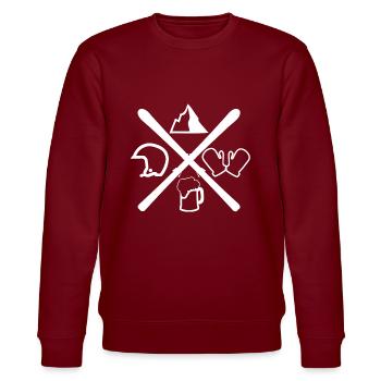 Skier Logo Ski fahren Skiurlaub Apres Ski Bier Los - Stanley/Stella Unisex Bio-Sweatshirt CHANGER  - Burgunderrot - Vorne - Nik (191cm) & Marisol (170cm)