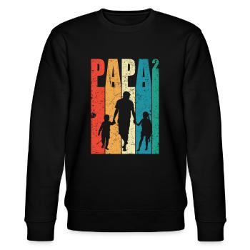 Papa Hoch 2 Dad Hoch 2 Kinder Zweifacher Vater - Stanley/Stella Unisex Bio-Sweatshirt CHANGER  - Schwarz - Vorne - Nik (191cm) & Marisol (170cm)
