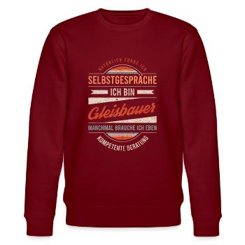 Gleisbauer Arbeitskollege Kollege Geschenk Retro - Stanley/Stella Unisex Bio-Sweatshirt CHANGER  - Burgunderrot - Vorne - Nik (191cm) & Marisol (170cm)