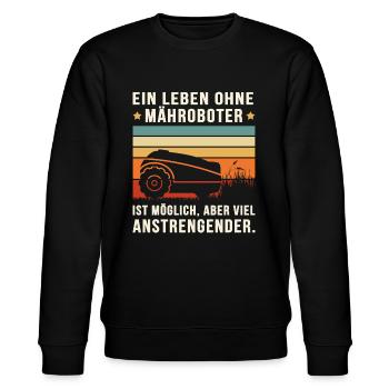 LEBEN OHNE MÄHROBOTER MÖGLICH, ABER ANSTRENGENDER. - Stanley/Stella Unisex Bio-Sweatshirt CHANGER  - Schwarz - Vorne - Nik (191cm) & Marisol (170cm)