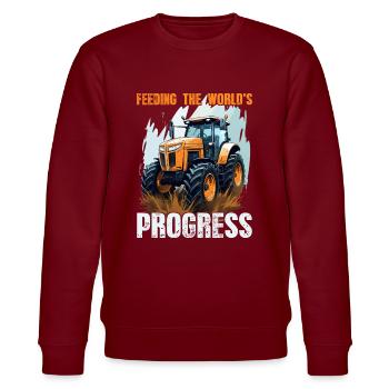 Feeding World's Progress Tractor Farmer Farmer - Stanley/Stella CHANGER Unisex Organic Sweatshirt - burgundy - Front - Nik (191cm) & Marisol (170cm)