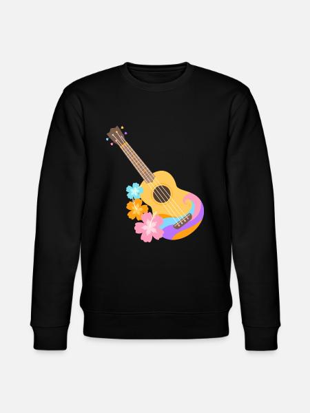 Fargerikt Ukulele Wave mønster med Hibiscus blomster - Stanley/Stella CHANGER økologisk unisex-sweatshirt - svart