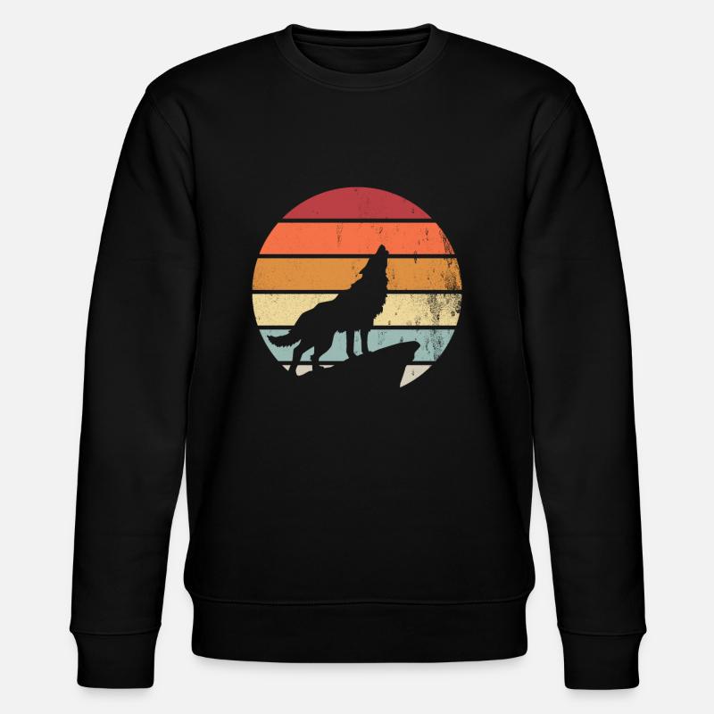 Retro Wölfe Wolf Geschenk Geschenkidee - Stanley/Stella Unisex Bio-Sweatshirt CHANGER - Schwarz