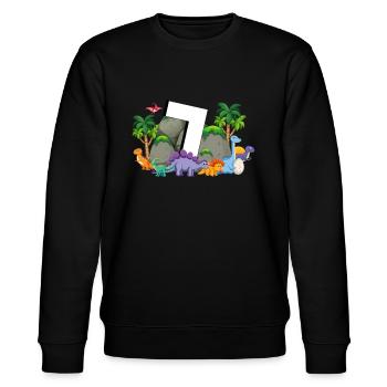 7th Birthday 7 Years Dino Dinosaur Fan - Stanley/Stella CHANGER Unisex Organic Sweatshirt - black - Front - Nik (191cm) & Marisol (170cm)