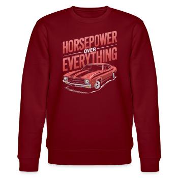 Muscle Car Carguy Oldtimer Sammler Automobile - Stanley/Stella Unisex Bio-Sweatshirt CHANGER  - Burgunderrot - Vorne - Nik (191cm) & Marisol (170cm)