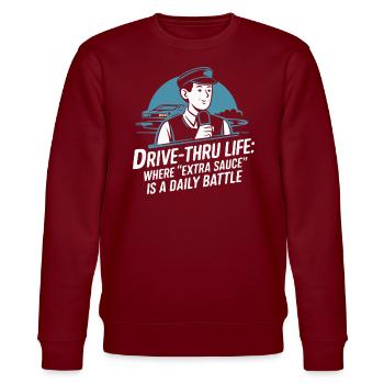 Drive Thru Operator Job Profession Fast Food - Stanley/Stella CHANGER Unisex Organic Sweatshirt - burgundy - Front - Nik (191cm) & Marisol (170cm)