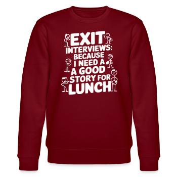 HR Manager Human Resource Employee Exit Interview - Stanley/Stella CHANGER Unisex Organic Sweatshirt - burgundy - Front - Nik (191cm) & Marisol (170cm)