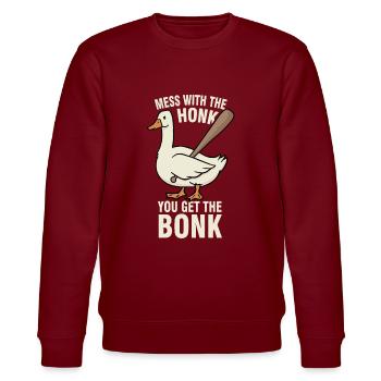 Gänse Meme Mess With The Honk You Get The Bonk - Stanley/Stella Unisex Bio-Sweatshirt CHANGER  - Burgunderrot - Vorne - Nik (191cm) & Marisol (170cm)