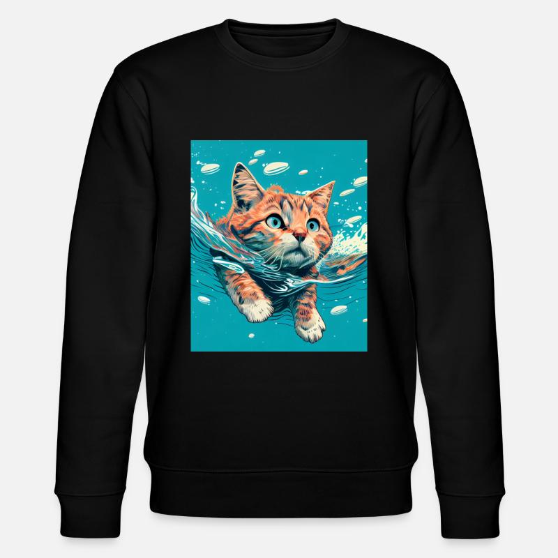 Chat roux nageant dans l’eau - Sweat bio CHANGER Stanley/Stella Unisexe - noir