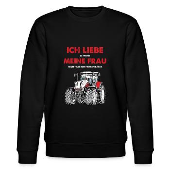 Steyr Austria Trecker Landwirtschaft Traktor - Stanley/Stella Unisex Bio-Sweatshirt CHANGER  - Schwarz - Vorne - Nik (191cm) & Marisol (170cm)