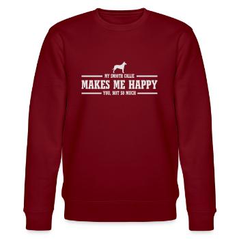 SMOOTH COLLIE makes me happy - Stanley/Stella Unisex Bio-Sweatshirt CHANGER  - Burgunderrot - Vorne - Nik (191cm) & Marisol (170cm)