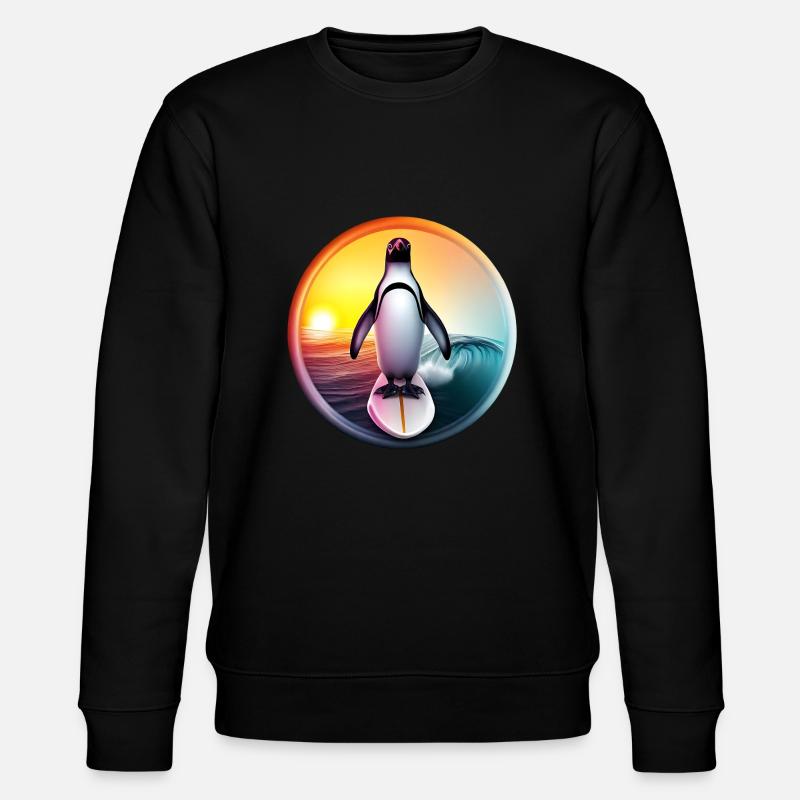 Pinguin Surfer Sonnenuntergang - Stanley/Stella Unisex Bio-Sweatshirt CHANGER  - Schwarz