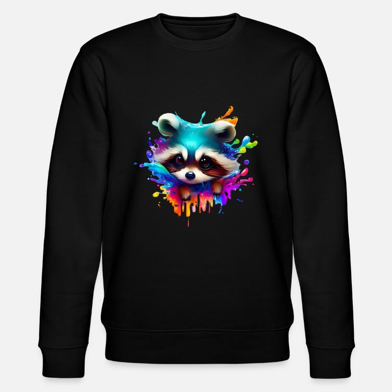 Bunter Waschbär mit Farbklecksen - Stanley/Stella Unisex Bio-Sweatshirt CHANGER - Schwarz
