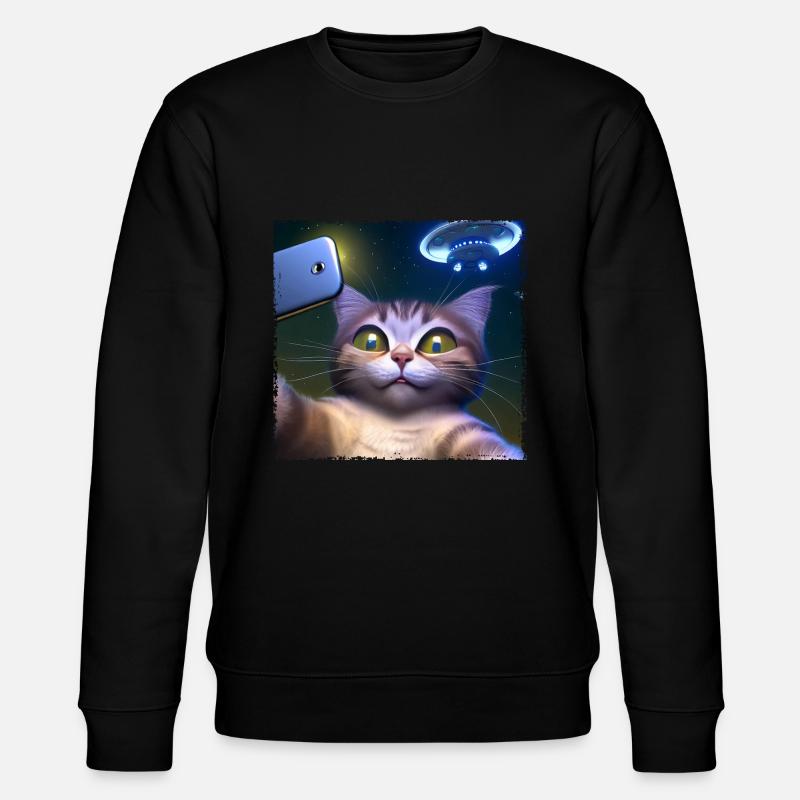 Cat selfie with UFO - Stanley/Stella CHANGER Unisex Organic Sweatshirt - black