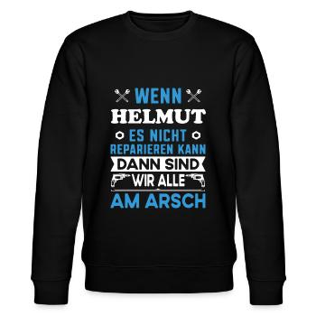 Name Helmut reparieren Arbeit Büro lustig Fun - Stanley/Stella Unisex Bio-Sweatshirt CHANGER  - Schwarz - Vorne - Nik (191cm) & Marisol (170cm)