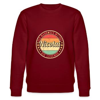 Nicolai Der Mann Der Mythos Die Legende - Stanley/Stella Unisex Bio-Sweatshirt CHANGER  - Burgunderrot - Vorne - Nik (191cm) & Marisol (170cm)