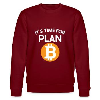 Time For Plan B Bicoin BTC Crypto Moon - Stanley/Stella CHANGER Unisex Organic Sweatshirt - burgundy - Front - Nik (191cm) & Marisol (170cm)