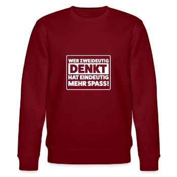 Spaßige Zweideutigkeit – Lache mehr! - Stanley/Stella Unisex Bio-Sweatshirt CHANGER  - Burgunderrot - Vorne - Nik (191cm) & Marisol (170cm)