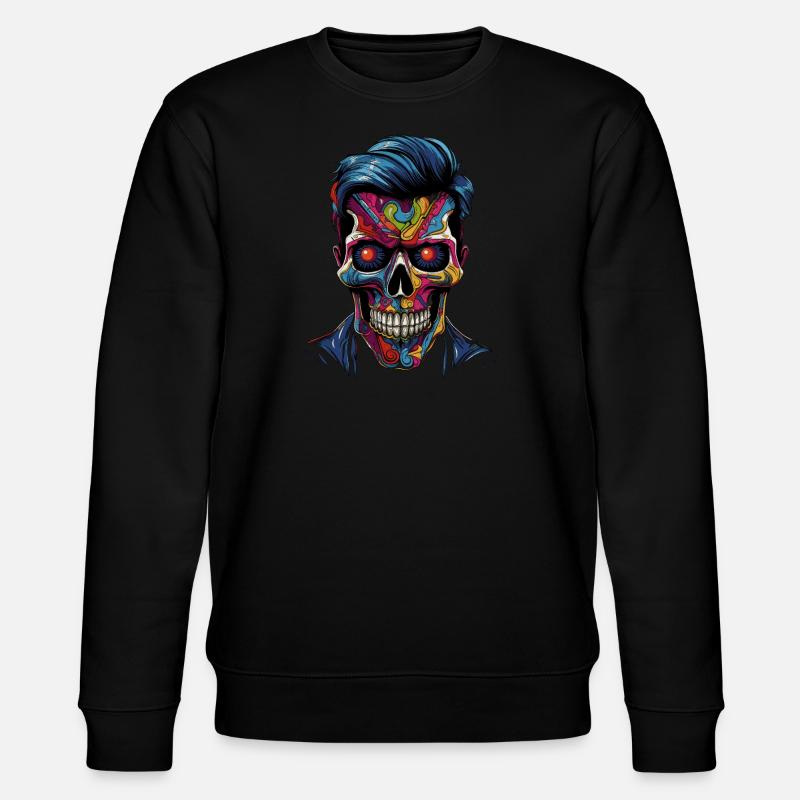 Bunter Popart Schädel - Stanley/Stella Unisex Bio-Sweatshirt CHANGER  - Schwarz