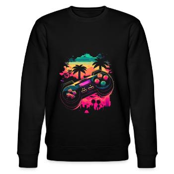 Retro Console - Stanley/Stella CHANGER Unisex Organic Sweatshirt - black - Front - Nik (191cm) & Marisol (170cm)