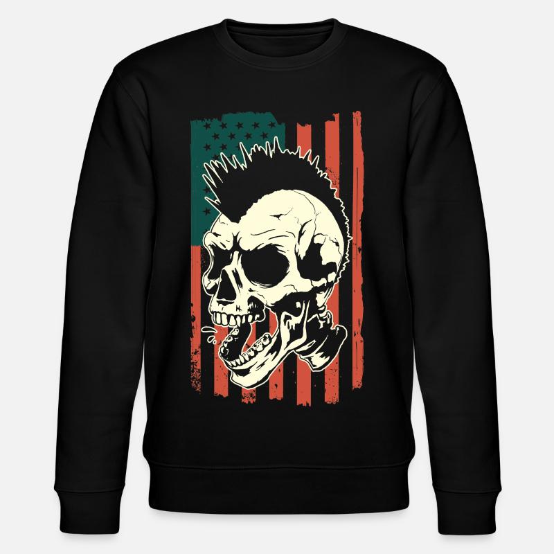 Punk skull on US flag - Stanley/Stella CHANGER Unisex Organic Sweatshirt - black