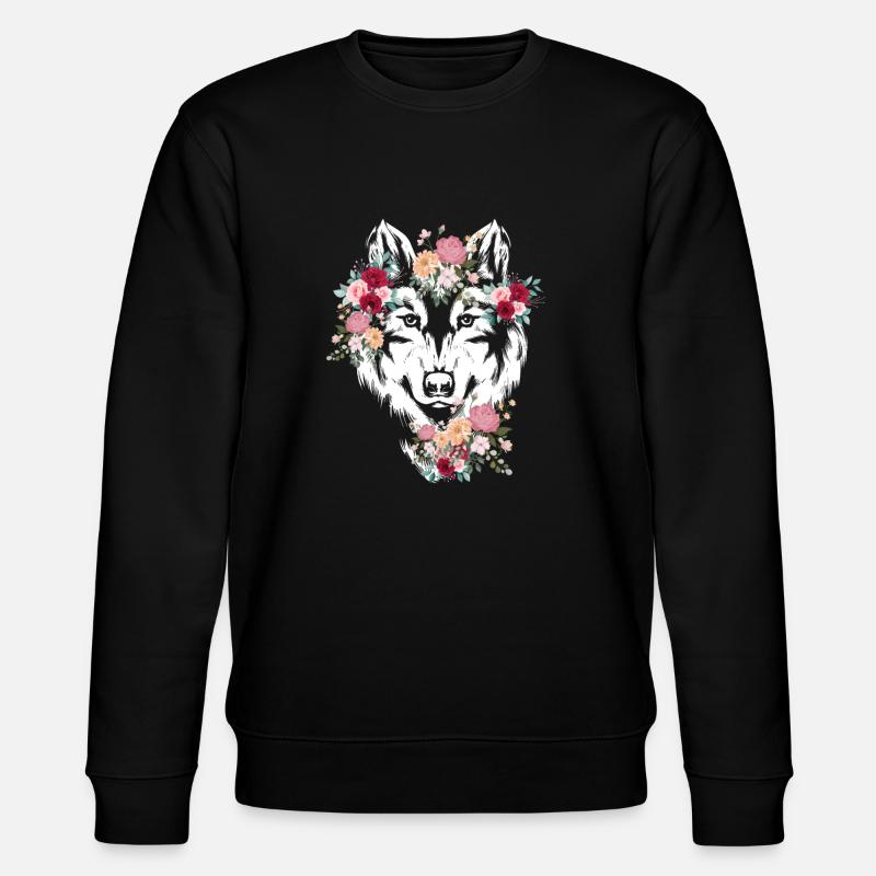 Wolf Wolfskopf Fleurs Déco - Sweat bio CHANGER Stanley/Stella Unisexe - noir
