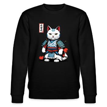 Samurai Cat in Japanese Samurai Artwork - Stanley/Stella CHANGER Unisex Organic Sweatshirt - black - Front - Nik (191cm) & Marisol (170cm)