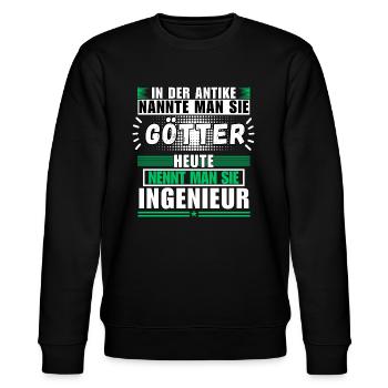 Götter in der Antike. Heute Ingenieur - Stanley/Stella Unisex Bio-Sweatshirt CHANGER  - Schwarz - Vorne - Nik (191cm) & Marisol (170cm)
